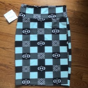 LulaRoe blue and black grid pattern pencil skirt